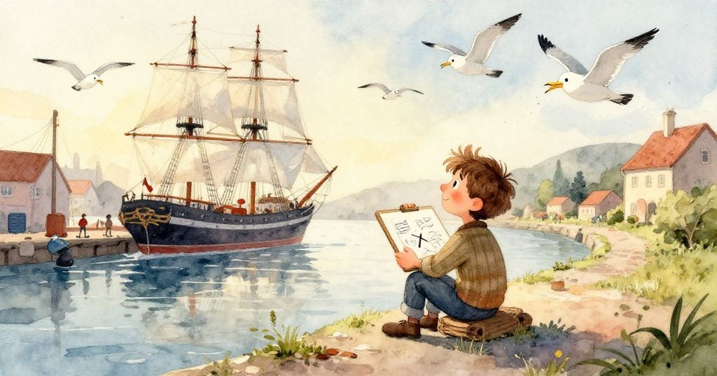 米洛專注地用手展開紙張，細緻動作在木製碼頭上展現藝術創作過程