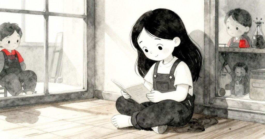 任務結束後,Leah安靜地坐在工作室裡翻閱筆記本,臉上滿是滿足與平靜,環境中透露著希望與成熟。