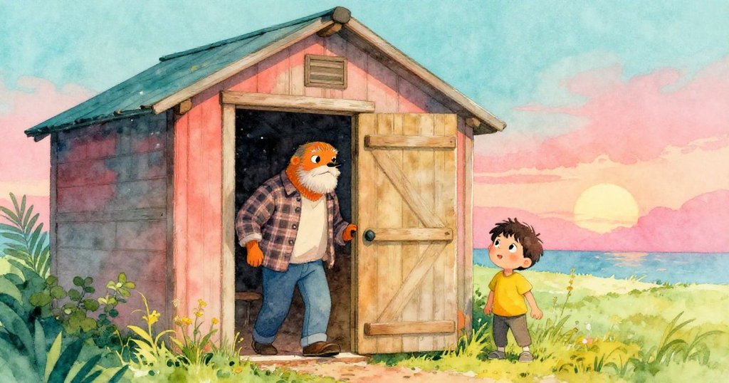 羅賓於春暮涼爽時分從古樸小屋走出，小孩從半掩門縫中好奇窺探，迎來故事開端