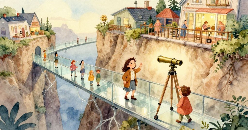 米拉伸出手指調整黃銅望遠鏡的聚焦旋鈕,特寫畫面細膩呈現工具紋理,光線柔和,情景專注細緻,動作細膩。