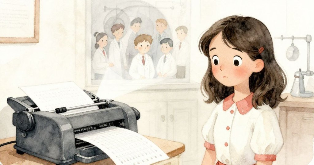 Mira 觀察列印機和投影機同時運作，紙上曲線與投影上兒童實驗形象交織，展現發展期探究與驚喜。