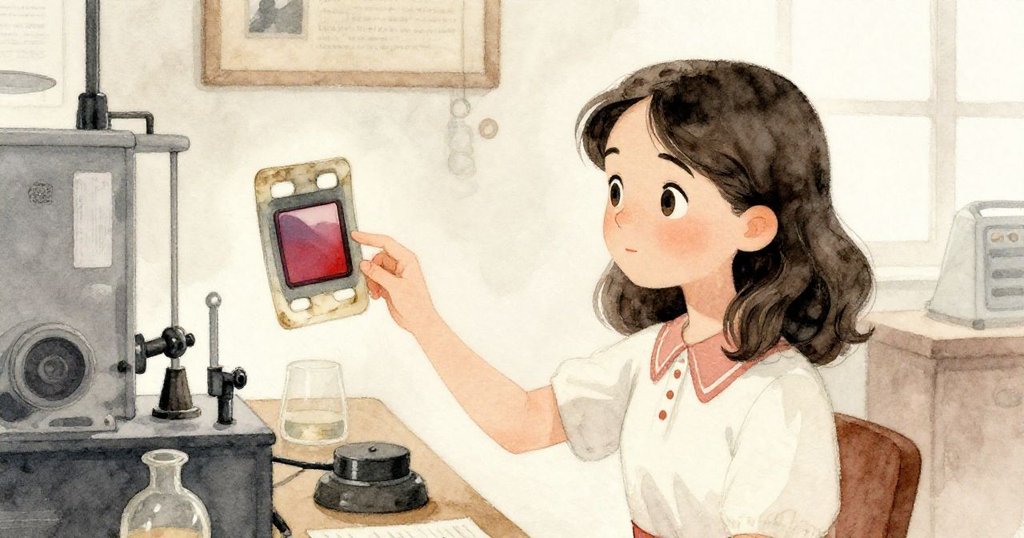 Mira 觸摸投影機上逐漸捲曲的舊幻燈，懷舊色調混合現實，感受實驗室昔日熱情與歷史沉澱。