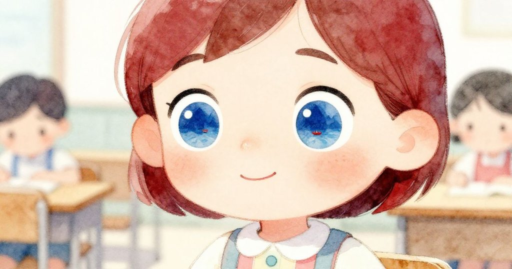 미나의 눈 클로즈업에서 그녀가 푸른 산과 빨간 보트 상상을 하며 깊은 집중과 영감을 받는 모습이 따뜻하게 표현되어 있습니다.