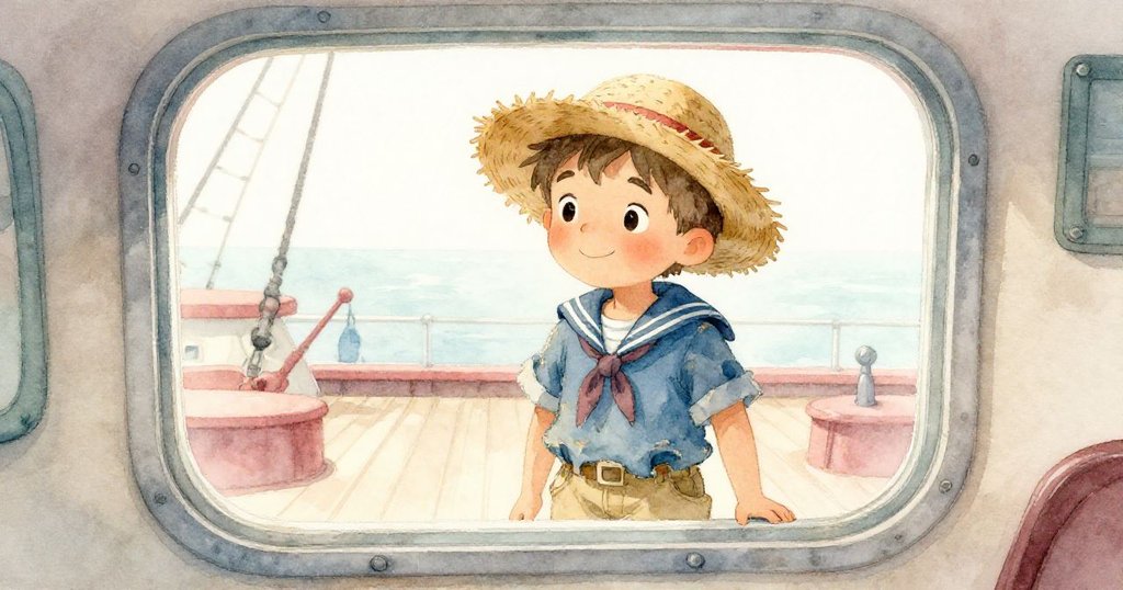 Leo站在船艙窗邊，透過玻璃望向甲板上混亂情況，臉上流露出疑惑和關切。