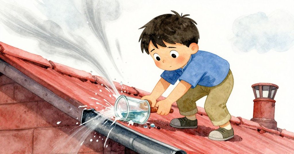 Milo緊張俯身撿回翻倒玻璃盤，神情專注與決心在風雨中展露無遺，達到故事高潮。