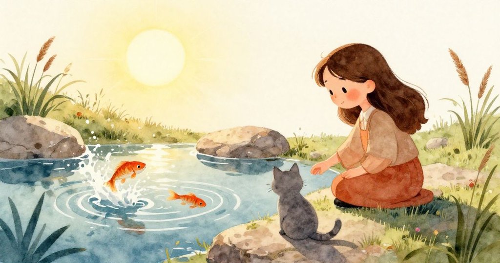 水下世界展現橘魚優雅游動,光影在池中閃爍,營造神秘而迷人的水下舞姿。