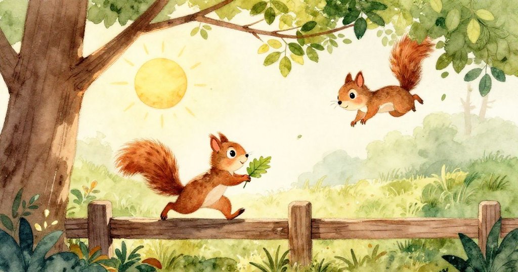 暖陽下,小松鼠Flora在鄉村木柵旁靜靜欣賞手中的鮮亮葉子,表情平靜而充滿期待。