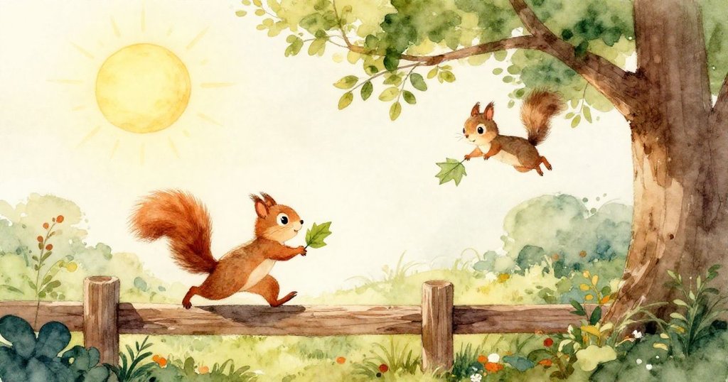 小松鼠Fauna在樹枝旁好奇凝視樹洞,耳朵微動表情興奮,背景有柔和藍粉色自然光。