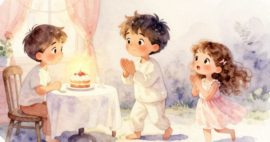 Lily歡喜走出門外，欣賞閃爍燈光與小蛋糕，Milo目光溫柔滿意。