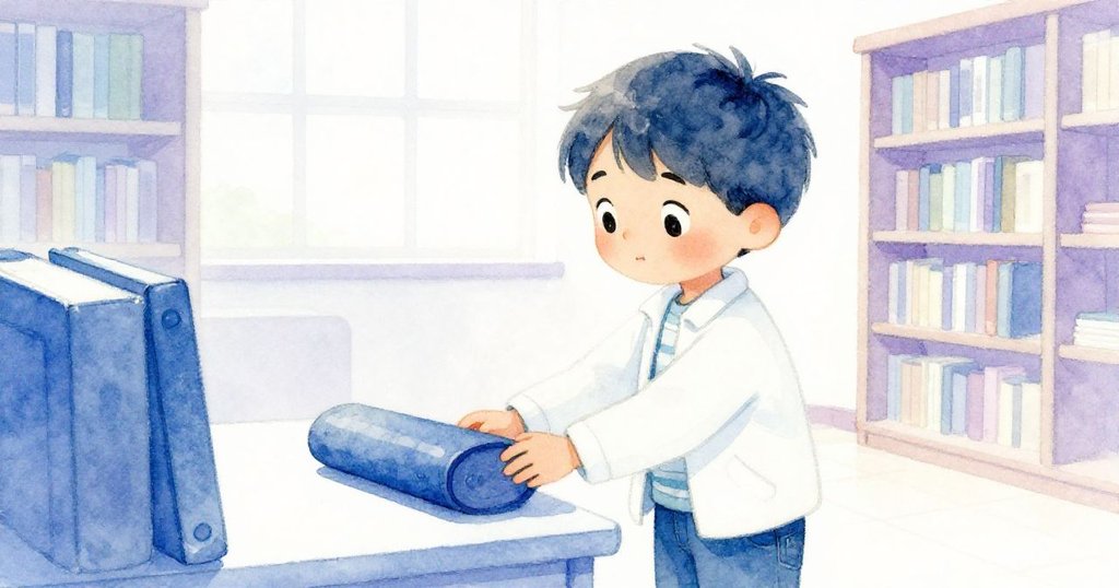 Tom平靜地將厚書放回圖書館書桌內,室內靜謐光線柔和,臉上洋溢滿足與歸屬感