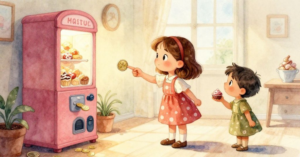 從螞蟻視角看,兩隻可愛螞蟻在自動販賣機下輕觸閃亮的硬幣,展現淘氣且趣味橫生的對抗。