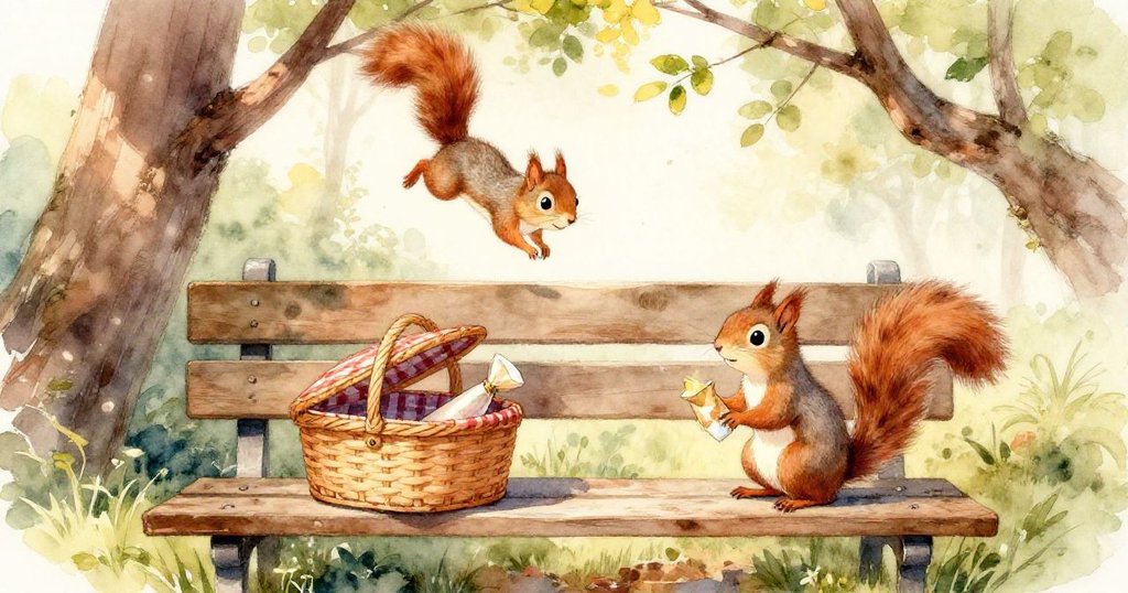 Nutty驚訝注視野餐籃傾倒及塑膠杯滾動，明亮日光下動態情景展現欲望達到高點，充滿驚奇與喜悅。