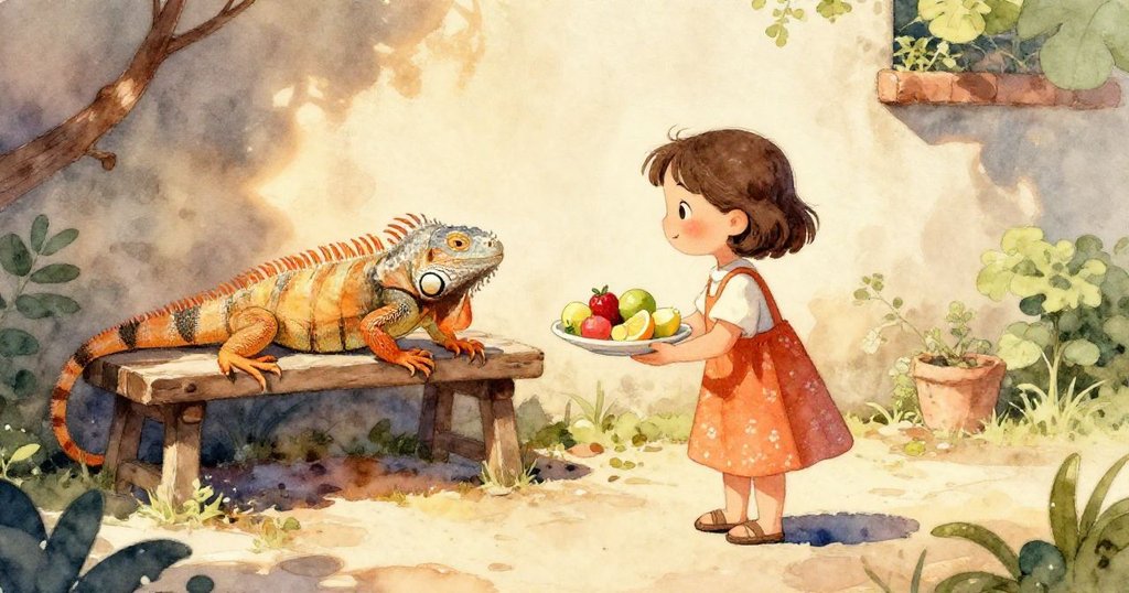 Mia步伐輕盈走過庭院，腳下留有溫暖印記，果盤陪伴著她前進展現踏實情懷