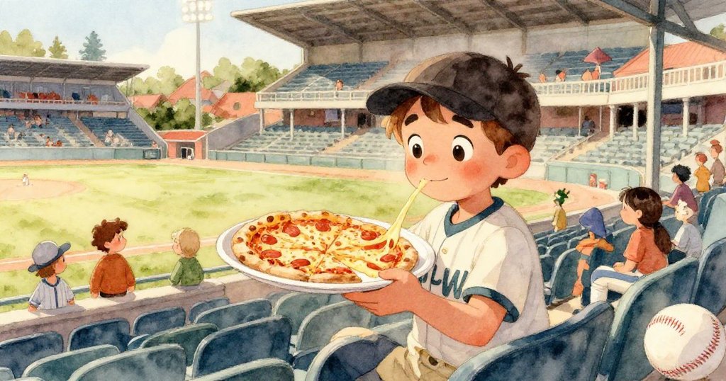 Milo的手握著紙盤，近拍披薩起司拉絲豐富細節，展現溫熱美味與專注的動作