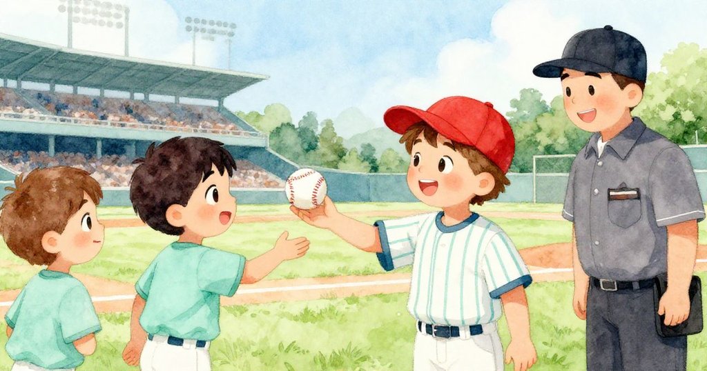 Milo將棒球交給微笑裁判後回到空座位，安享披薩，重聚場面溫馨且充滿滿足情緒