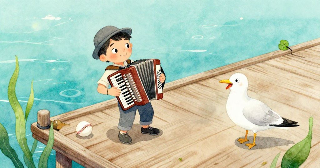 Leo所在場景出現風中旋轉的皮球，街頭音樂家演奏手風琴，鷗鳥驚訝互動，呈現出即興與動感傾斜視角