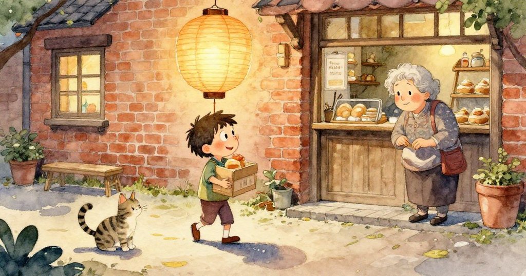 花園桌上放著彩虹絲帶和纏結燈籠線，明亮與混亂並存，展現故事轉折與準備階段。