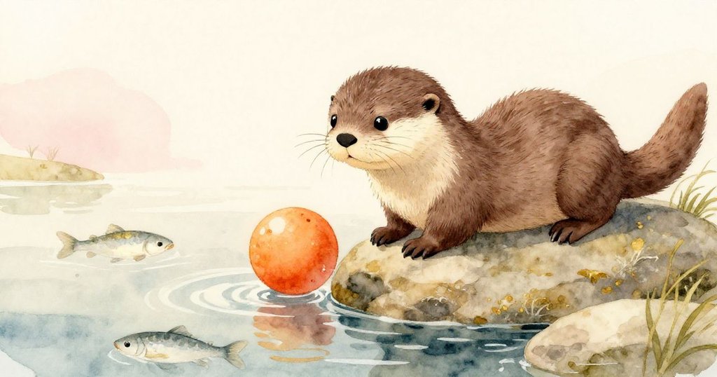 寧靜結局中，小水獺輕拍岩石上橘球，水下銀魚閃爍，象徵與自然和諧共融的詩意美感。