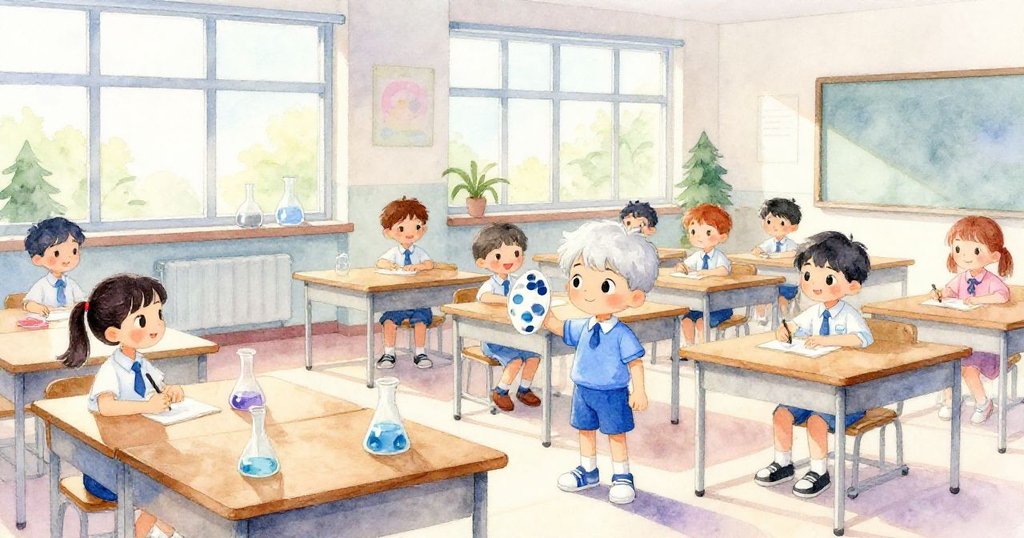 Leo 與同學在光影斑斕的教室裡奔走互動，夕陽灑進高窗，營造出充滿活力和期待的學習氣氛。