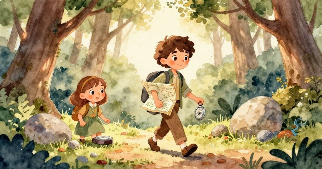 Leo小心翼翼走過青苔和蕨類，腳步印記在柔和光線下展現出探索旅程中的好奇與謹慎