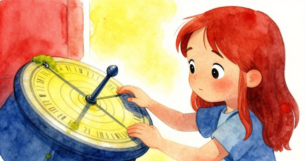 莉拉用柔刷輕觸日晷，隱藏鉸鏈和飄落苔蘚顯現神秘轉化，場面充滿驚喜與微妙轉變。