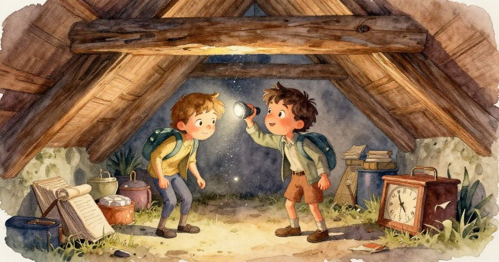 木箱蓋傾斜傳單飛散,條紋貓輕拍木面,動作活潑突然,營造出轉折與驚喜的瞬間。