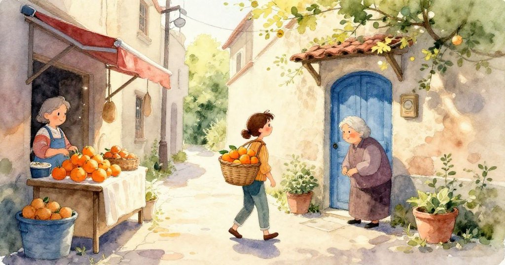 Nikki的籃子特寫，籃內橙子散發光澤，細緻素材展現冒險啟程的希望與溫暖質感。