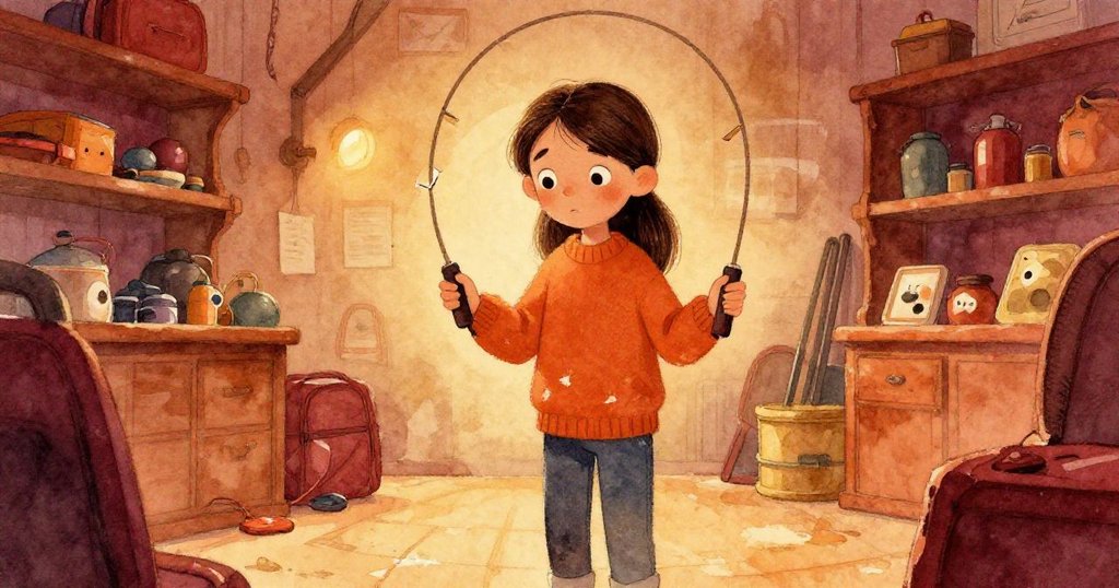 瑪拉在舊健身房中緩慢站立，輕握破損跳繩凝視遠方，溫暖光線營造出懷舊與沉思的結局。