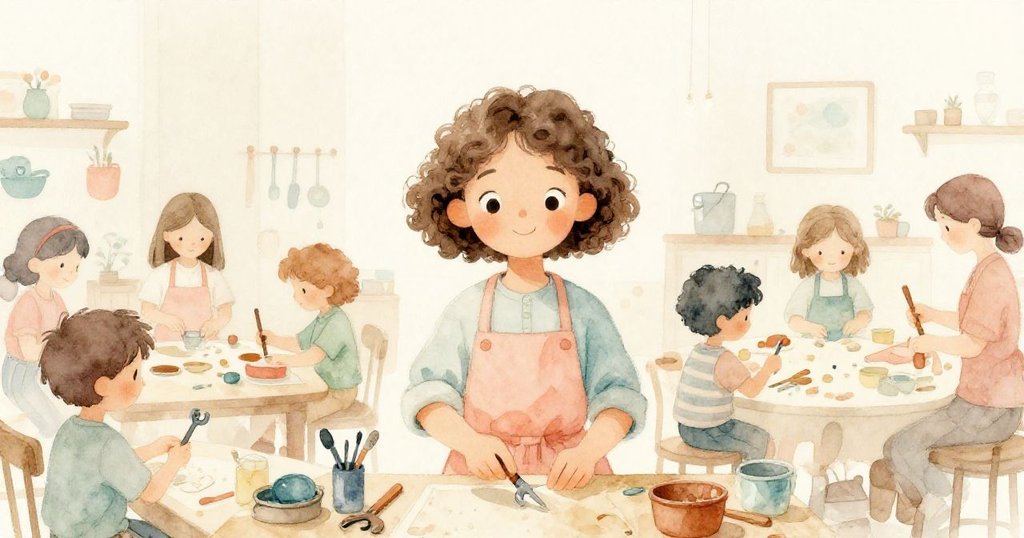 在明亮工坊中，Nora與同伴齊心協力整理工具，眾人笑容滿面，展現合作與重生的溫馨情感。