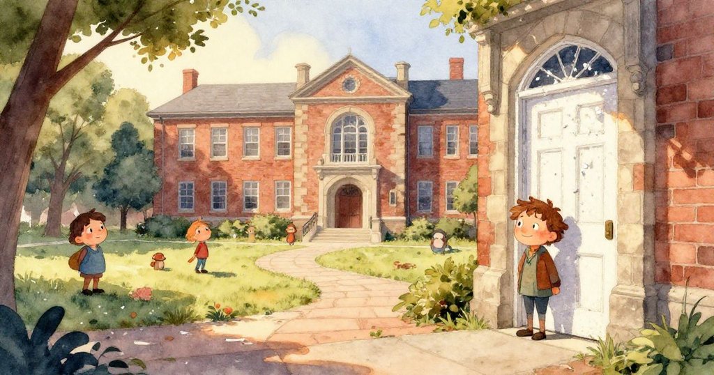 講堂內部座椅奇異錯落，金色光束穿透塵埃營造夢幻效果，氛圍神秘且溫暖