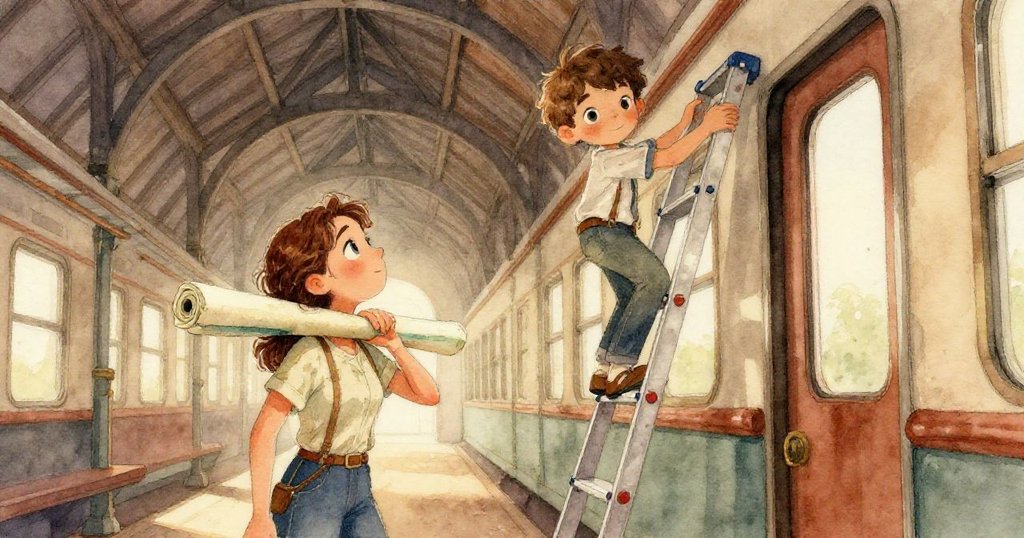 Felix視角看見破裂玻璃,日光直射畫作中點燃燈塔,充滿驚奇與期待的瞬間。