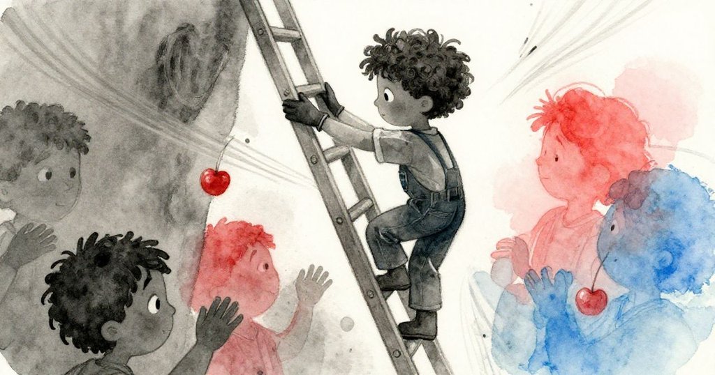 Felix從梯子上慢慢下降,動態軌跡與塵埃顯示出行動緊張與協作精神。