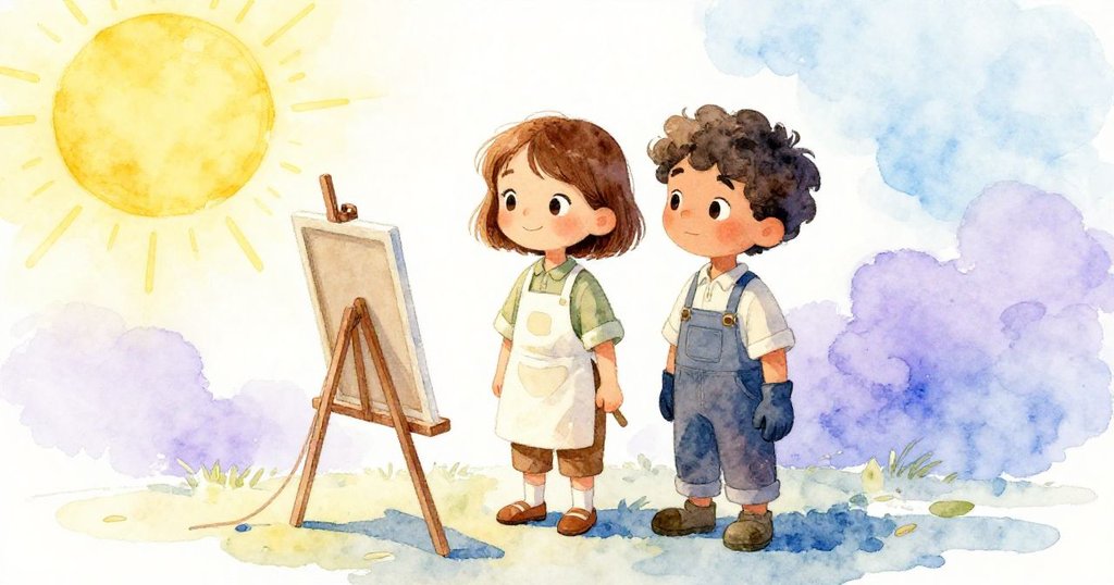 Mira與Felix並肩欣賞陽光照亮的畫布與散落繩索,眼中充滿期待,結局曖昧且充滿未來可能。