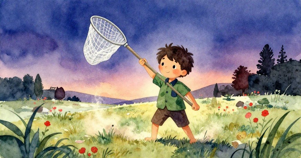 Leo再次舉起長網,夕陽拉長影子,細塵在鞋邊飛舞,展現時光流逝中豐收的動態節奏。