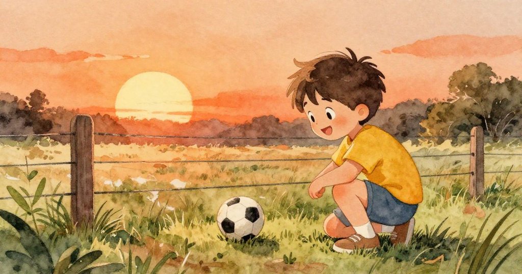 本蹲在低矮欄杆旁，手摸著粗大線網，專注搜尋球落處，充滿好奇與焦急。