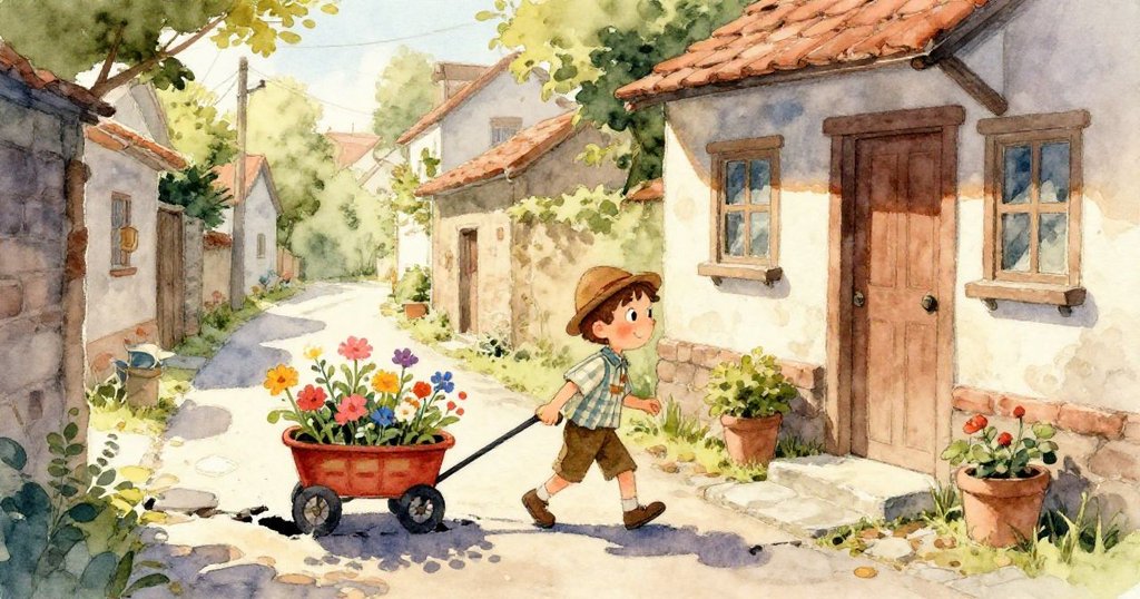 貓咪敏捷地跳躍推倒明亮木箱，箱子落在樂奧小車上解救車輪，從高處俯視動感連鎖場面充滿活力。