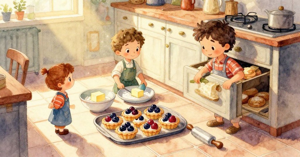 Ben在廚房中仔細搜索抽屜，手部細節展現物件紋理，眉毛上揚透露出驚訝與迷茫。