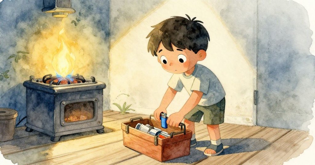 Marco 從工具箱中取出打火機，堅定調整爐旋鈕，午後金光映照下火焰忽明忽暗，流露堅持與困惑情緒。