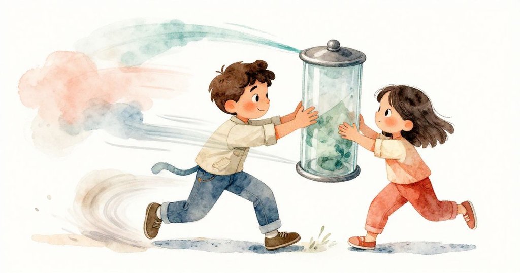 馬可與莉拉迅速協作推轉玻璃圓柱,動態線條彰顯協調運動與滿懷決心的精采瞬間。