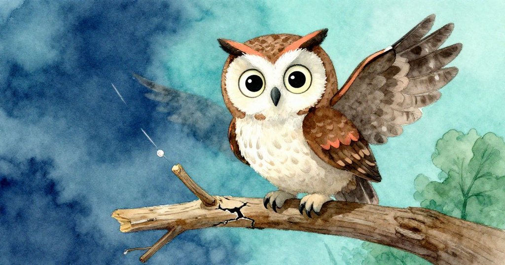 樹枝搖晃出細微裂縫，小枝輕觸奧利翅膀，牠迅速扇動翅膀逃離，動態緊迫情景展現。