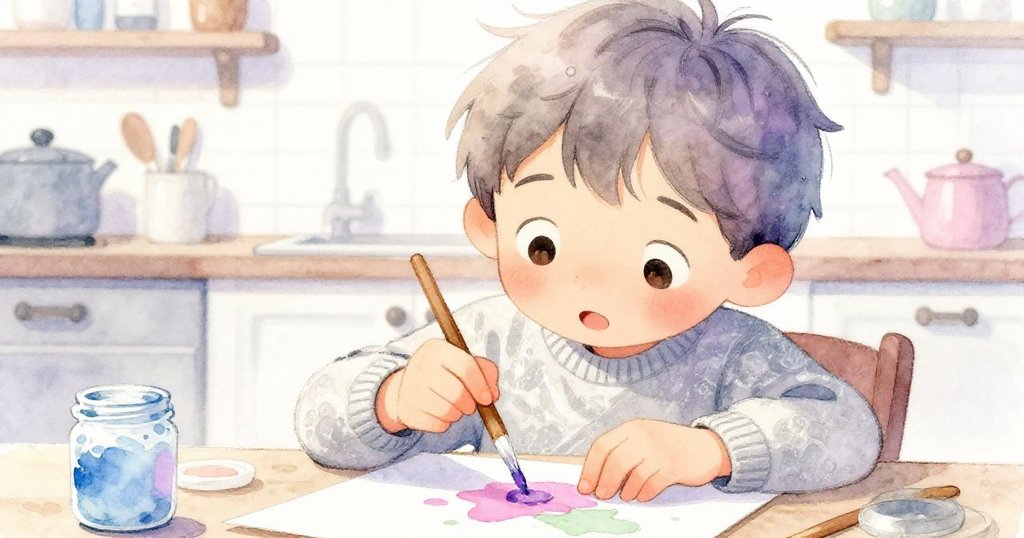 山姆特寫面容，表情中帶著擔憂與決心，手中輕握膠水，神情專注於精緻的手工藝品製作。