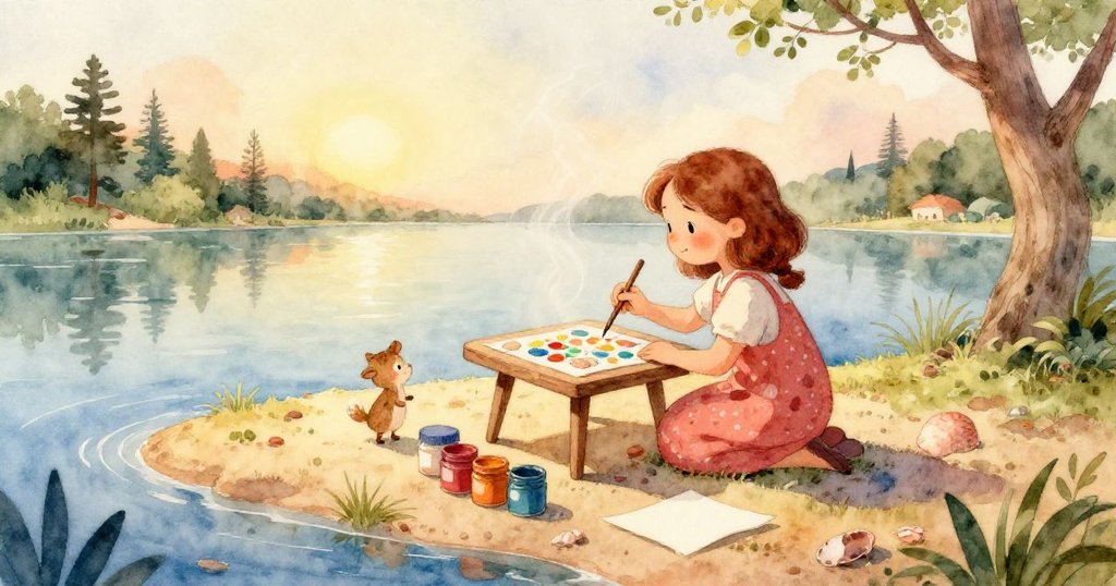 Ruby用細膩雙手擺放一排顏料瓶與空白畫布，畫面細節展現創造力，充滿期待與專注。