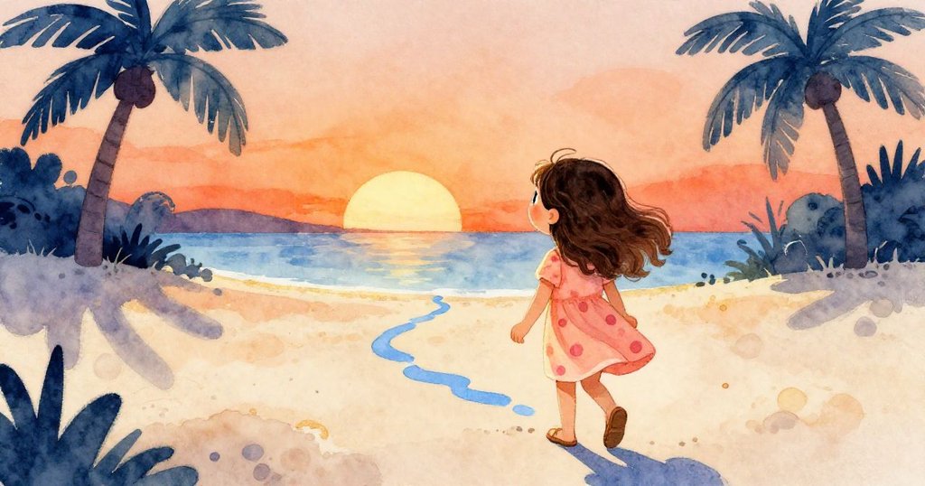 Ruby捨棄危險，順著藍色痕跡前行，背景夕陽朝氣蓬勃，面向開闊新境界，充滿決心。