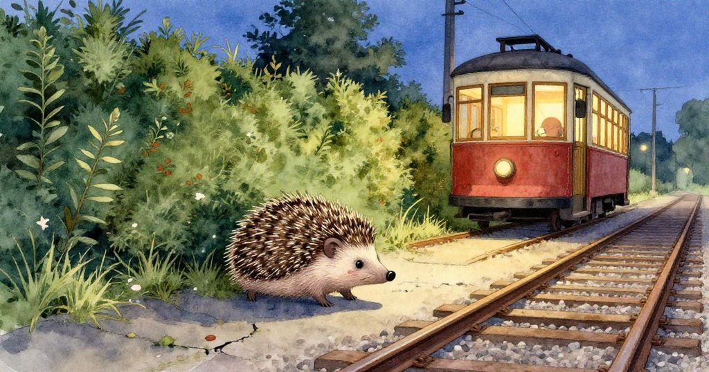 小刺蝟 Hedgy 在柔和光線中用爪子輕觸紙屑與落葉，神情專注地探索秘密，展示冒險初步發現的時刻。