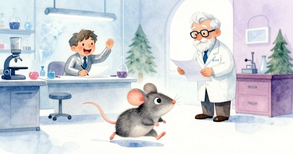 Milo滿臉帶著種子急速奔向開闊的前方,背景中Professor Frost愉快地記錄著新發現,畫面充滿期待與驚奇。