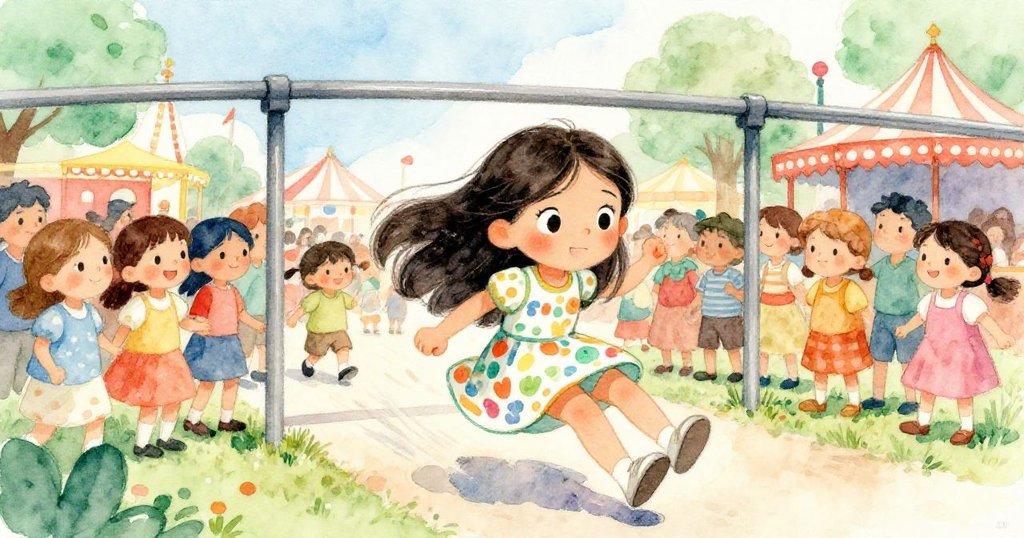 莉娜果斷滑越圍欄，身處擁擠人潮中展現堅定與靈巧，動態畫面充滿急切與決心。