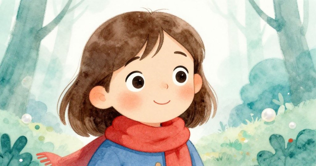 Zoe專注眺望前方，眼中流露驚喜與好奇，細膩捕捉了森林晨光和神秘氣息。