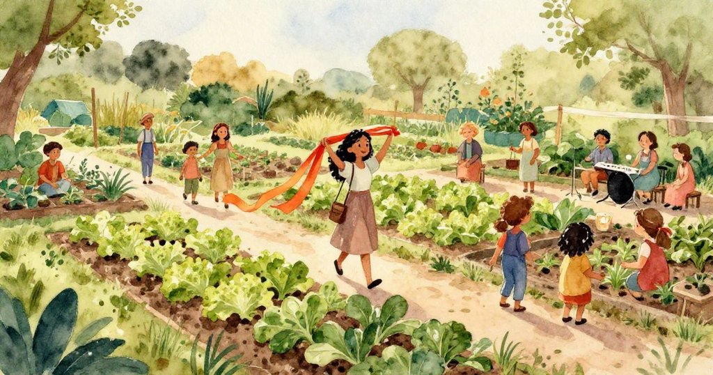 瑪雅手中鮮豔絲帶不慎滑落，輕觸澆水壺，水珠閃爍著光芒，帶來溫暖又驚喜的瞬間。