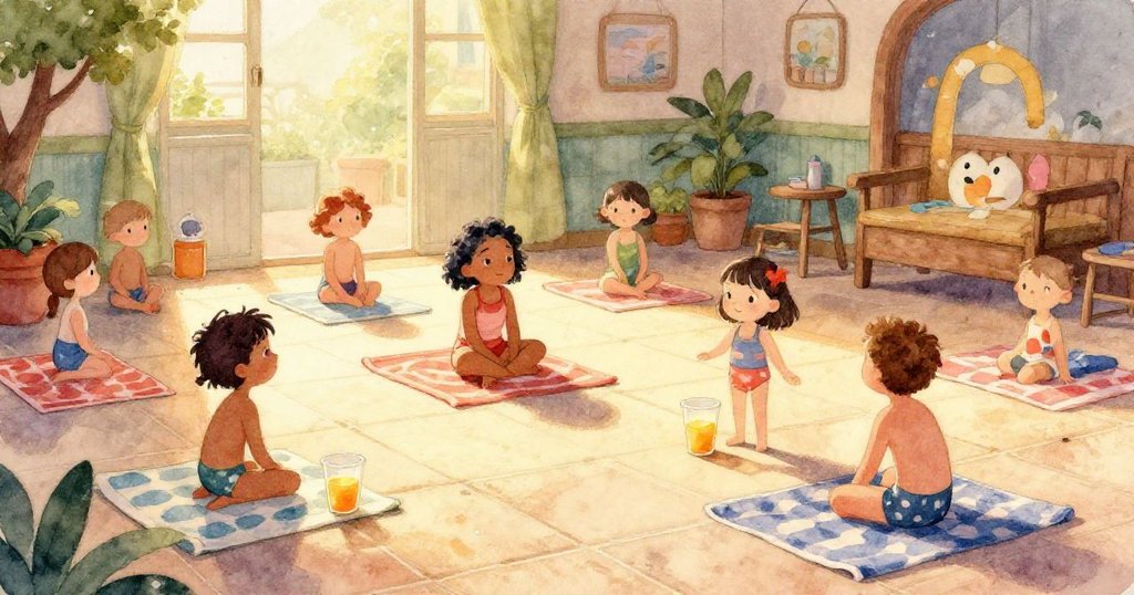 泳池區開門處透出遠處城市天際線，室內與室外巧妙融合，柔和光影下踢板輕輕漂移，充滿過渡氛圍。