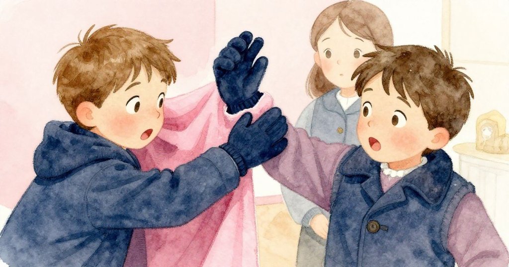 オークション中、ルイスの毛布が滑り落ち、隣の人の肘に触れる瞬間を斜めの角度で捉え、驚きの表情が浮かぶ様子が細やかに描かれている。